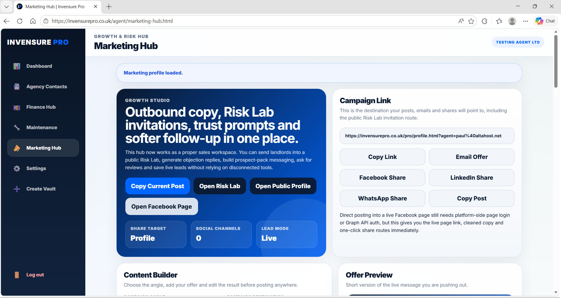 Invensure portal and growth routing connected to operational delivery.